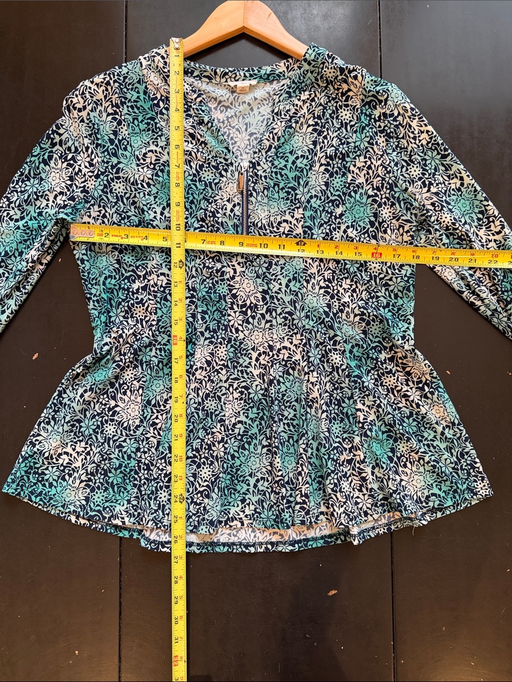 Westport Teal Blue Floral Zip-Front A-line Popover Blouse Tunic Top Size Medium - Picture 8 of 8